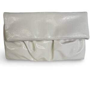 White Faux Patent Foldover Clutch Purse by Style & Co – Ruched Front Snap Close